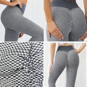 Women's Grid Yoga Pants Breathable Sport Gym Fitness Push Up High Waist Leggings - Picture 1 of 12
