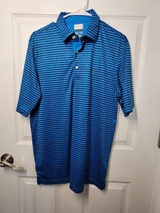 Greg Norman ML75  Size Med Polo Shirt Mens Blue Stripes Golf Play Dry 2 Below  - Picture 1 of 10