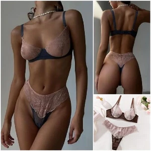 Damen Spitzen-BH Höschen Set Unterwäsche sexy transparent Dessous Patchwork Unterwäsche - Bild 1 von 32