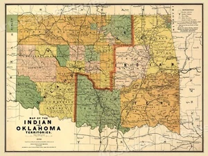 1892 Indian Territory Historic Vintage Style Oklahoma Wall Map - 18x24 - Picture 1 of 3