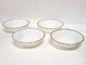 4x Vintage Anchor Hocking Suburbia Milk Glass Swirl Bowl With Gold Rim USA - Picture 1 of 7