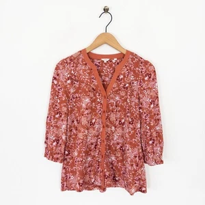 Fat Face Cotton Floral Blouse Size 10 Fleur Meadow Coral Orange Pink - Picture 1 of 19