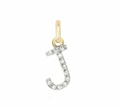 Pingente de berloques de ouro maciço 14K com letras "J", amuleto feito à mão de diamante presente de aniversário - Imagem 1 de 4