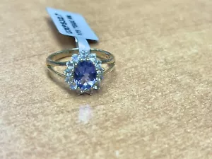 Anillo AAA de tanzanita y piedra lunar arco iris de oro 9 K - Imagen 1 de 5