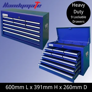 9 Drawer Lockable Tool Chest Toolbox Blue Workshop Garage Tools Storage - Picture 1 of 7