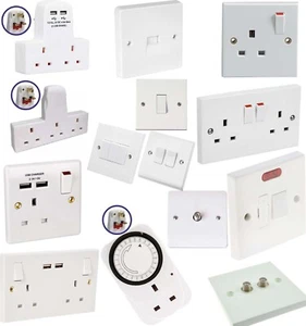Electrical Switch Main Plug Socket Adaptor Extension USB Wall White 1G 2G Cable - Picture 1 of 45