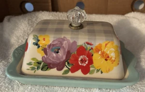 The Pioneer Woman Sweet Romance Ceramic Double Stick Blue Butter Dish - Picture 1 of 9