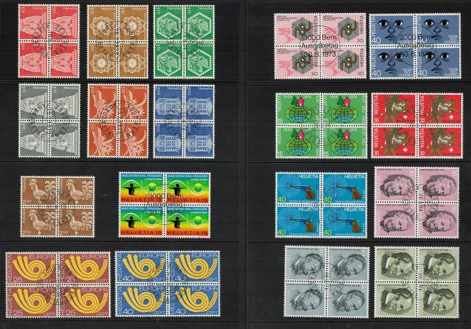 Switzerland 1970's Period. Blocks of CTO Stamps. Cat app £40 - Image 1 of 1