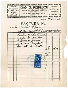 Rumänien, 1929, Vintage Rechnung/Quittung - Umsatz/Steuerstempel/Aschenputtel - Bild 1 von 1