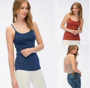 T-shirt donna senza maniche cinturino spaghetti a costine cotone cami canotta - Foto 1 di 6