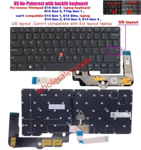 New Lenovo Thinkpad E14 Gen 5 Type 21JK 21JL 21JR JS Laptop Keyboard US Backlit - Picture 1 of 4