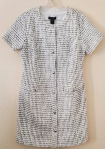 Rachel Zoe Women’s Coat Size 10 NWT White Black & Silver Button Front Pockets - Picture 1 of 4