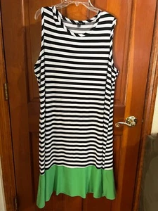 Preowned Blu Sage Women Sleeveless Black White Stripe Lime Green Trim Dress 18W - Picture 1 of 4