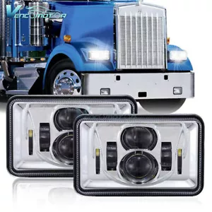 Pair 4" x 6" High/Low Beam LED Headlights for Peterbilt Kenworth T800 W900 - Foto 1 di 10
