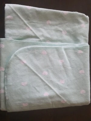 Child of Mine Carter's Baby Blanket Flannel Receiving White Hearts mint Green  - Image 1 of 4