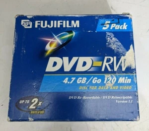 5er-Pack Fujifilm Media DVD-RW 4,7 GB 120 min Disc 2X Schreibgeschwindigkeit Juwelenspeicher - Bild 1 von 3