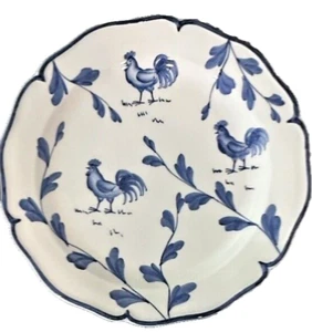 Vtg Intrada Salad Plates Hand Painted Rooster, Hen, Rabbit, Duck Italian Pottery - Picture 1 of 5