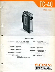 Sony Modell TC-40 Kassettenschnur Serviceanleitung - Bild 1 von 3