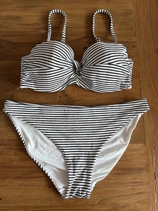 H&M Navy & White Striped Bikini - Size 12 - Picture 1 of 7