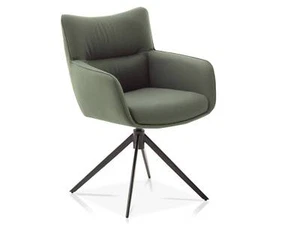 Polsterstuhl Sessel Schalenstuhl 360° drehbar LUCCINO Echtleder Olivgrün Metall - Bild 1 von 5