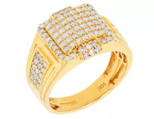 Square Cluster 1 1/3 CT Real Diamond Pinky Ring 15.5MM S10 10K Yellow Gold - Picture 1 of 6