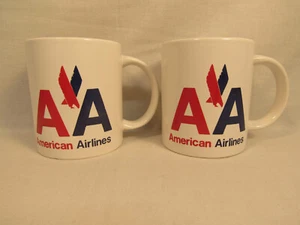 Vintage Pair Of AMERICAN EAGLE AIRLINES mugs RARE Red & Blue Winged Eagle - Picture 1 of 5