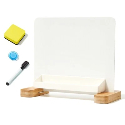 Versatile Magnetic Desktop Whiteboard with Bamboo Base Stand-up Dry Erase Writin - Image 1 of 4