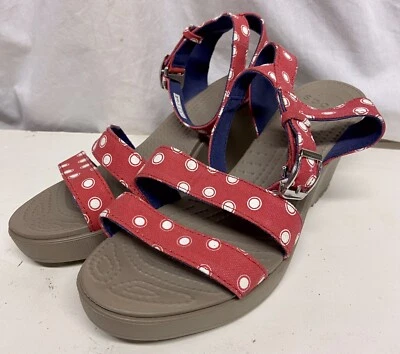 Sandalias Crocs Leigh con tiras de tacón de cuña zapatos para mujer talla 9 correa para el tobillo Foto 1 de 4