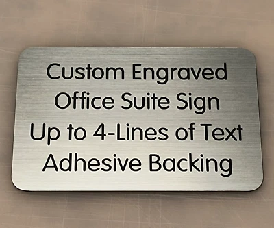 Letrero de oficina plateado cepillado grabado personalizado de 4"x6" placa de puerta de pared para pequeñas empresas Foto 1 de 4