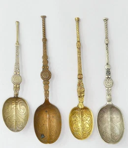 Ornate Anointing Spoons Set Gold Silver Bronze Ceremonial Style Lot Replicas - Picture 1 of 3