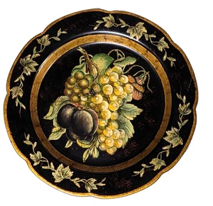 Tan San Designs Black Green Grapes and Plum Gold Accent Decorative Plate 10” - Picture 1 of 3