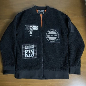 Five By Five By Masterpiece Herren Größe S Small Schwarz Sherpa Reißverschluss Jacke Patches - Bild 1 von 11