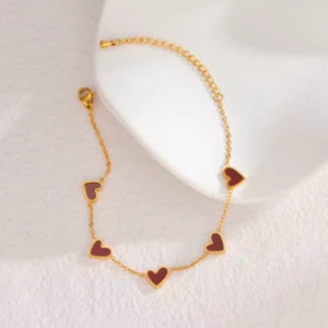 Gold-Plated Stainless Steel Heart Bracelet for Women | Red Enamel Heart Chain - Picture 1 of 2