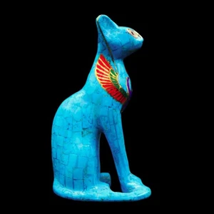 Antigua Estatua Egipcia Natural Genuina Turquesa Gato DIOS BASTET_X GRANDE (8" pulgadas) - Imagen 1 de 12