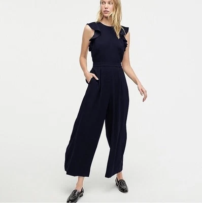 Macacão J.Crew sem mangas babado 365 crepe azul marinho feminino tamanho 6 alto - Imagem 1 de 4