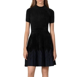 Vestido SANDRO Mujer 36/US4 Arnis Negro Azul Chenilla Cuello Simulado Plisado Mini - Imagen 1 de 13