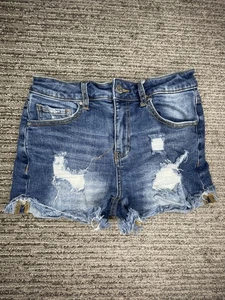Insane Geno Size M Girls Shorts Mid Rise Distressed Cut Off Mid Rise Denim Blue - Picture 1 of 4