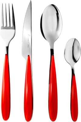 , Set Posate Acciaio Inox 24 Pezzi Modello Elegance, Colore Rosso, Manico ABS, N - Immagine 1 di 4