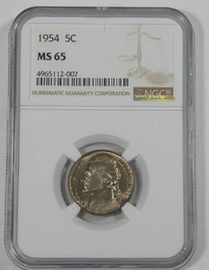 1954 Jefferson Nickel CERTIFIED NGC MS 65 5c - Picture 1 of 4