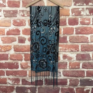 Sciarpa donna Boho floreale burnout maglia 66” multicolore frange trasparenti scialle avvolgente - Foto 1 di 9