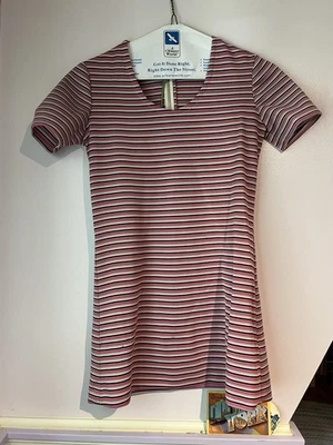 Vestido mini babydoll vintage años 70 rosa a rayas Foto 1 de 4