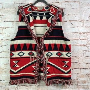 Vintage It's In The Bag Tessuto Western Coperta Gilet Maglia Frange Made USA - Foto 1 di 9