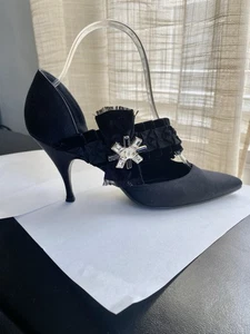 Chanel black satin pumps heels platforms 37.5-7.5 mules slip on slides sandals - Picture 1 of 10