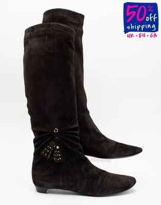 PVP €1471 ROGER VIVIER Gamuza Cuero Botas Hasta la Rodilla US10.5 UK7.5 EU40.5 Borlas Foto 1 de 4