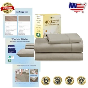 Luxury Twin XL Cotton Sheet Set - 400 Thread Count, Deep Pocket, Cooling Comfort - Picture 1 of 10