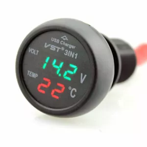 Car Cigarette Lighter Charger USB Power Socket Adapter Volt Temp Meter Universal - Picture 1 of 11