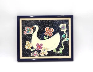 Framed Acrylic Painting Abstract Goose/Swan With Flowers Signed - Picture 1 of 10