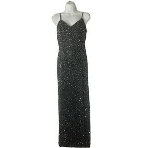 Vestido de noche vintage negro 100 % con cuentas de seda superpuesto de graduación S - Imagen 1 de 21