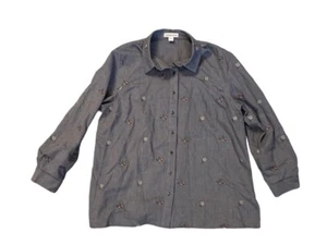 Coldwater Creek jeansblau bestickt Knopfleiste Bluse Top Damengröße Large - Bild 1 von 3
