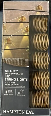 Hampton Bay 15 Foot Battery-Operated LED String Lights with Rattan Shades - Image 1 of 4